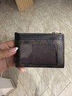 Coach Signature Logo Leather Zip Id Card Case Wallet Brown black Id Window