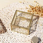 Vintage Glass Trinket Box - Gold Crown Square Jewelry Display - Gold Square