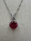 Bbj Red Ruby   White Topaz Sterling Silver Necklace   Earrings Set