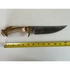 Custom Damascus Trailing Point Hunter W crown Stag Handle   Leather Sheath