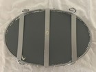 Vintage Oval Primitive Mirrored Vanity Tray Metal Daisies Pattern 8x12x3 In