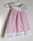 Vintage 24 Months Little Bitty Girls Embroidered Dress Pink White Seersucker