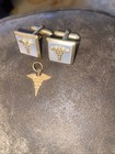 Pair Of Vintage Gold Tone Medical Doctor Caduceus Symbol Cufflinks W  Charm