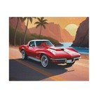 Vintage Red Corvette Sunset Puzzle   520 Piece Jigsaw   Car Lover Hobby