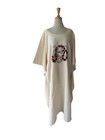 Vtg 70s Snake Embroidered Cotton Caftan 2x 3x Mexican Huipil Resort Maxi Dress