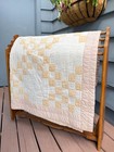 Vintage Checkerboard Quilt White cream blush Border 72  By 84  Handmade