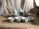 Vtg 15 Pc Childs China Tea Set White W green Checkered Bows Pre-owned