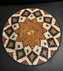 Vtg African Coil Basket Grass Hand Woven Geometric Basket Bowl 15    Brown Black