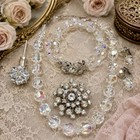 Vintage Ab Crystal Jewelry Set Atomic Rhinestone Brooch Bracelet Earrings 5pc