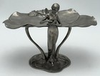 Antique Circa 1900 Art Nouveau Calling Card Tray Fairy Maiden Lily Pad Etain 95 