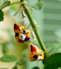  2 Leopard Earrings Wood Handmade Hand Painted Olinal   Guerrero Mexico Folk Art