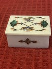 Vintage Marble Trinket Jewelry Box Inlaid Semi Precious Stones