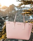 Michael Kors Voyager Women Large Saffiano Leather Top Zip Tote Bag Powder Blush