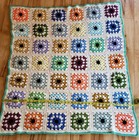 Vintage Crochet Granny Square Afghan Throw Blanket 38x42 Handmade Colorful 