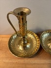 Pair Vintage Large Brass Chamberstick Candle Holder App 7-1 2    Tall Read Below