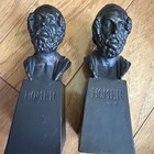 Antique Homer Bust Bookends Pair Greek Poet Bronze Clad Galvano Plaster Damaged