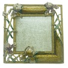Irises Photo  Square Frame Enameled Rhinestones Cast Metal Lavender Floral Heavy