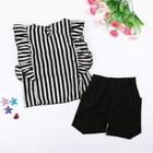 2pcs Toddler Kids Baby Girls Outfit Strip T-shirt Tops Shorts Summer Clothes Set