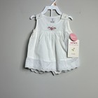 Vtg Carter   s Baby White   Pink Flowers Embroidered Dress Size 12m Eyelet Lace