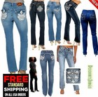 Womens Bootcut Jean Stretch Denim Mid Rise Rhinestones Jack David  sexy Couture