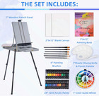 37pcs Artist Painting Set With French Easel  Canvas  Paints   Brushes  Gray