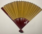 Vtg Large Hand Painted Geese Nature Flora Gold Paper Bamboo Asian Wall Fan W box