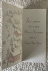 Unused Christmas Town House Church Snow Trees Paper Vtg Greeting Card 1950s