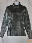 Hobby Horse Show Shirt Slinky Metallic Silver Glitter Mock Neck Large Vtg