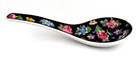 Chinese Porcelain Soup Spoon Noir Famille Rose Floral    Black Thousand Flowers