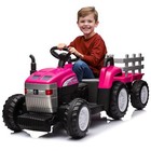12v Kids Ride On Tractor With Trailer Battery Powered Car Toy With Remote Pink