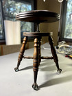 Antique Wood Piano Organ Stool Charles Parker Co Glass Claw Ball Feet Adjustable