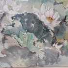 Chinese Lotus Flowers Leaves Watercolor On Paper Framed 31  X 21 5 