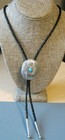 Vintage Sterling Silver Navajo Turquoise Choncho Engraved Bolo Tie