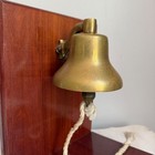 Vintage Nautical Brass Ships Bell On Mahogany Wood Stand Maritime Decor 12in