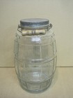 Vtg Large Glass Pickle Jar Barrel Style 14 25    High  Tin Lid  Wooden Handle