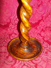 2 Vintage Antique English Oak Barley Twist 12   Candlestick Candle Holders