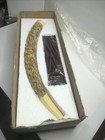 Vtg Chinese 22 Inch Hand Carved Resin Tusk   Replica  Displayed On Wooden Stand