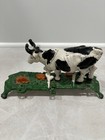 Cast Iron Mechanical Coin Bank Cow   Farmer Milking Scene