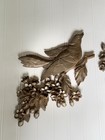 Vintage Mcm Syroco Inc 2 Gold Birds Dogwood Branch Wall Decor - 3 Piece Set