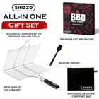 Shizzo Shallow Grill Basket Gift Set With Basting Brush  Gift Box