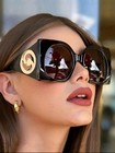 Womens Celebrity Designer Oversized Black Square Sunglasses With  Gold Accent