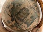 Vintage Old World Globe Wood Wooden Zodiac Desk Or Table Top With Stand