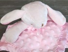 Pro Goleem Pink Bunny Rabbit Lovey Baby Security Blanket Minky Dot Silky Trim