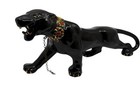  read  Vtg Midcentury Black Ceramic Panther Statue With Gold Chain