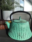 Vintage  Authentic Japanese Cast Iron Tetusubin teal Color  W  Strainer  