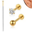Flat Back Earrings For Women  1pc Gold Cz Stud   1pc Ball Stud   Taper Pin