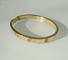 Stainless Steel Gold Cubic Zirconia Women Tarnish-free Bangle Bracelet Size 7