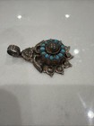 Navajo Sterling Silver Turquoise Cluster Pendant Handmade Native American   
