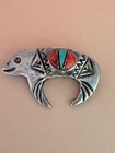 Vintage Southwestern Native American Turquoise And Coral Pin Brooch