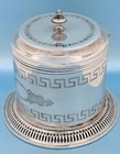 Rare Victorian Antique Silver Plate Aesthetic Greek Key Biscuit Box Hinged Cover